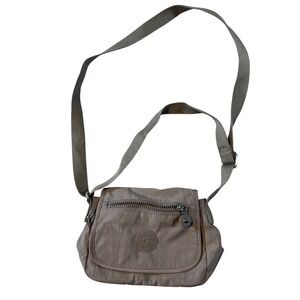 Kipling Greyish Beige Nylon Crossbody Shoulder Bag Monkey Keychain Lightweight‎